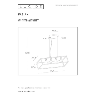 lafabryka.pl Lampa wisząca FABIAN 4xE27 Black 00425/04/30 Lucide